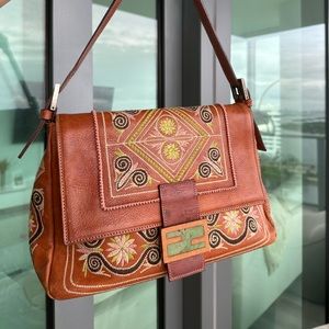 Vintage Leather Embroidered Fendi Mamma Baguette